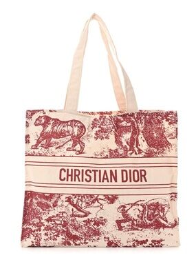 CHRISTIAN DIOR Straw Dioriviera Tote in Red.